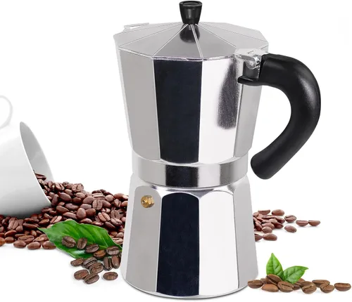 Vista 14 de Moka Pot - Cafetera italiana de aluminio de 15.2 fl oz, cafetera para estufa, cafetera espresso Mocha Pot (negro, 3 tazas)