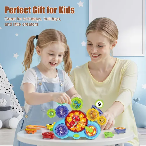 Vista 7 de STEM Gears Juguetes para niños a partir de 3 años, bloques de construcción de aprendizaje creativo, juego de 13 piezas de juguetes de construcción