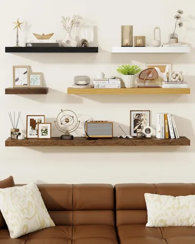 Vista 7 de Marsmiles Estantes flotantes de 32" para pared, estantes de madera con soportes invisibles, juego de 2, estante de pared de estilo rústico de granja