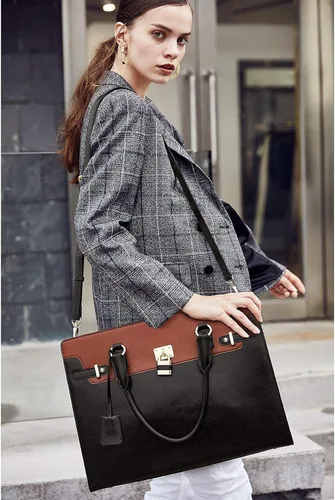 Vista 2 de BOSTANTEN Maletín de cuero para mujer, bolso de mano para laptop, cartera de cuero para mujer