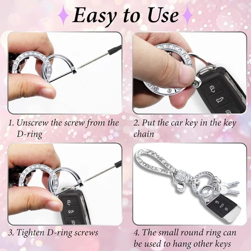 Vista 4 de Crystal Bling Car Keychain, Car Key Chain Glitter Key Ring, Rhinestone Keychain Ring Strap