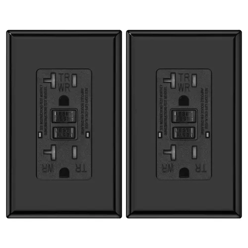 Vista 24 de Micmi Toma GFCI WR negra resistente a la intemperie, resistente a manipulaciones, receptáculo TR con indicador LED, placa de pared sin tornillos