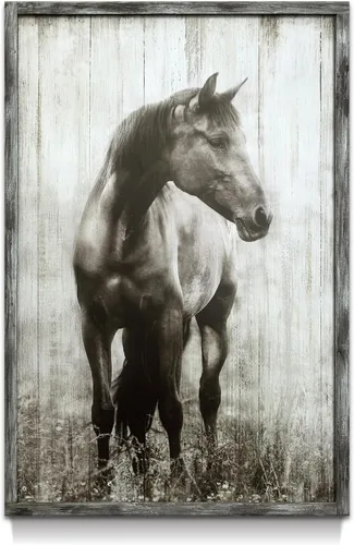 Vista 9 de artopia Arte de Pared de Granja de Caballo de Madera: Decoración de Caballo Gris Rústico de Granja Pintura de Retrato de Vida Silvestre