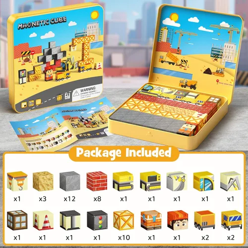 Vista 7 de Magnetic Engineering Travel STEM：49PCS Mini Blocks Kit for Ages 3-8