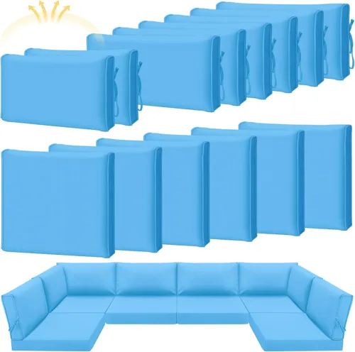 Vista 14 de Patelai 14 fundas impermeables para cojines de patio al aire libre, de 24 x 24 pulgadas, a prueba de rayos UV, fundas de asiento seccionales