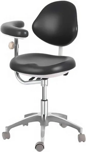 Silla Asistente De Taburete Del Médico Ajustable Dental+360 Grados Rotación Apoyabrazos PU Negro #14