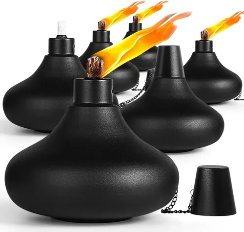 Vista 9 de ZSPENG Paquete de 2 antorchas de metal para mesa, antorchas de citronela de 24.5 onzas para exteriores, antorcha de llama recargable con mechas