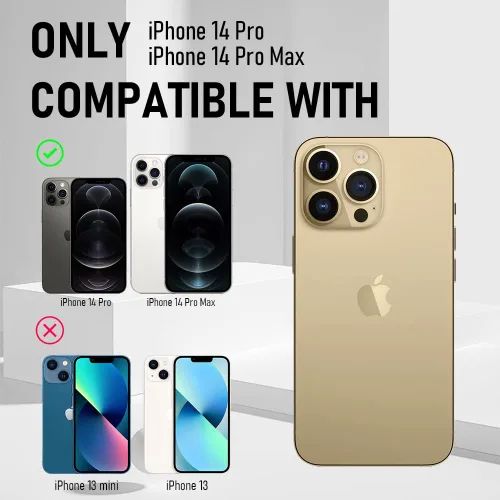 Vista 2 de Suoman Para iPhone 14 Pro/14 Pro Max Protector De Lente De Cámara, Protector De Lente De Cámara De Metal De Vidrio Templado 9H - Oro Poco Profundo