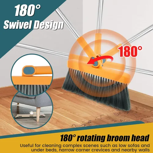 Vista 3 de Juego de escoba y recogedor para el hogar, combo de escoba giratoria de 180°, bandejas de polvo plegables, escoba de mango largo y recogedor