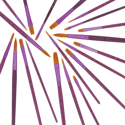 Vista 5 de Juego de pinceles universales Taklon de oro para acuarela, acrílico, aceite, témpera. mangos cortos de madera JQ202