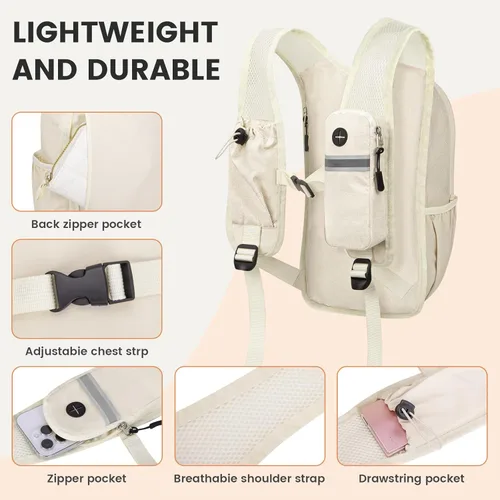 Vista 3 de Pequeña mochila de senderismo - Mochila plegable ligera y plegable para viajes, camping, viajes al aire libre, Beige, Moda