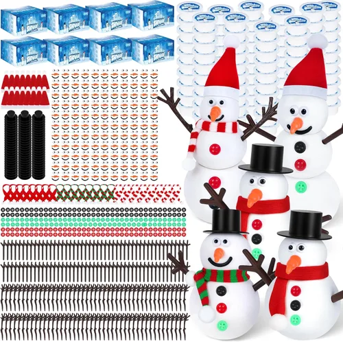 Vista 13 de Paquete de 9 manualidades navideñas, kit de arcilla para hacer muñecos de nieve navideños DIY para niños, construye tu kit de manualidades de muñeco