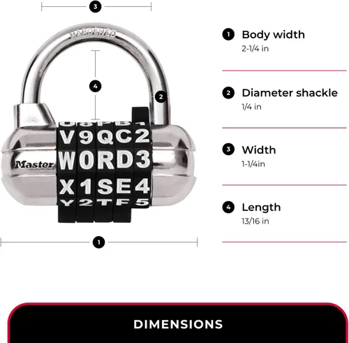 Vista 6 de Master Lock Establece tu propio candado de combinación, cerraduras de armario de gimnasio con código para asegurar objetos de valor en interiores