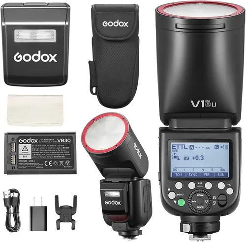 Vista 10 de Godox V1Pro-C versión USA Flash para Canon, V1Pro-CU Flash de cámara Speedlite con subflash desmontable, batería de carga USB-C, luz de modelado