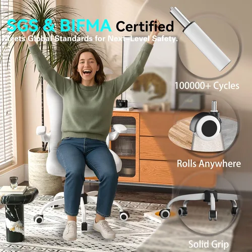 Vista 6 de Silla de escritorio de oficina con soporte lumbar ergonómico, cojín de asiento extra grueso, brazos abatibles, respaldo de malla transpirable, silla