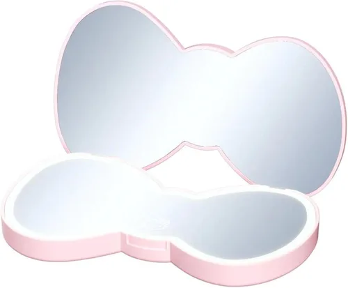 Vista 2 de Impressions Vanity - Espejo compacto LED con lazo de Hello Kitty, bonito espejo de maquillaje de viaje de doble cara, botón táctil suave con apagado