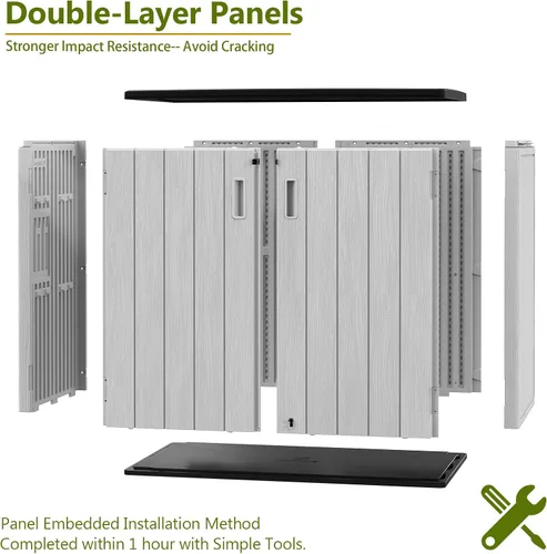 Vista 5 de ZZM Cobertizo de almacenamiento al aire libre de 37 pies cúbicos con piso de resina HDPE de doble pared, cobertizos de almacenamiento al aire libre