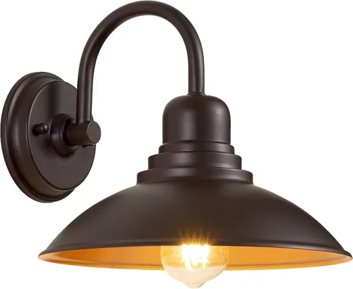 Vista 7 de GOLDHILL Luz de Granero Exterior Negra con Cuello de Ganso, Luces de Tocador de Estilo Granja con Base E26, Luces Exteriores Redondas para Casa