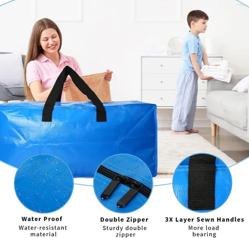 Vista 2 de Paquete de 2 bolsas de almacenamiento extra grandes resistentes – asas fuertes y correas de mochila – Bolsas de almacenamiento que ahorran espacio