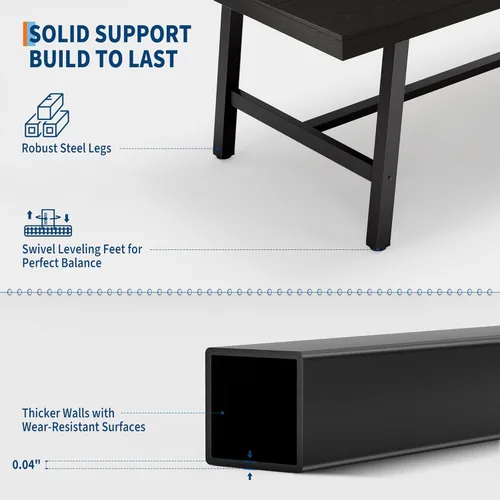 Vista 5 de GarveeHome Mesa de Comedor Industrial para 4-6 Personas, Mesa de Cocina de Madera de 63" de Largo con Marco de Metal Resistente y Acabado Negro