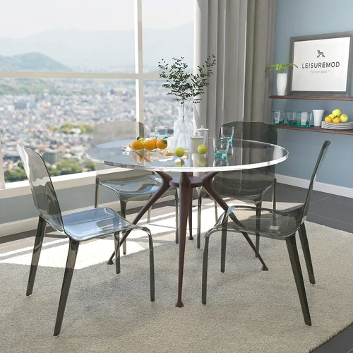 Vista 2 de LeisureMod Adler Mid-Century - Silla auxiliar de comedor moderna, juego de 4 (color negro transparente)