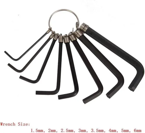 Juego de 8 llaves hexagonales con llavero Allen, herramienta de reparación de bicicleta, forma de L, tamaño de la llave: 0.059 in a 0.236 in (negro)