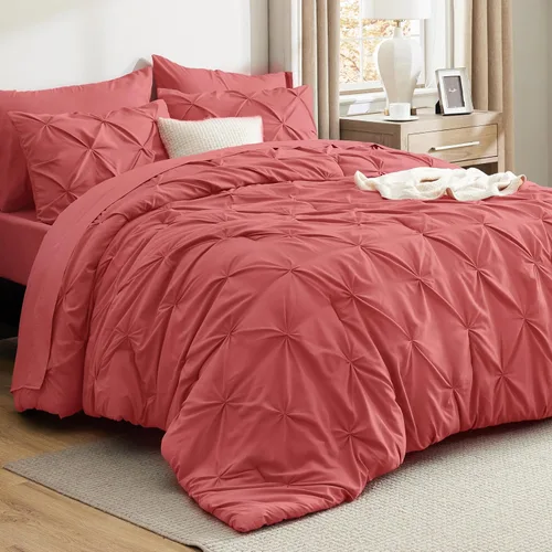 Vista 18 de Bedsure Juego de edredón tamaño individual XL, juego de ropa de cama extra largo de 5 piezas, cama plisada rosa en una bolsa con edredón, sábanas