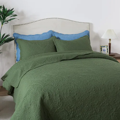 Vista 50 de HoneiLife - Colcha bordada tamaño King - Juego de edredón de microfibra de 3 piezas, colchas ligeras, cubrecamas reversibles, funda de cama retro