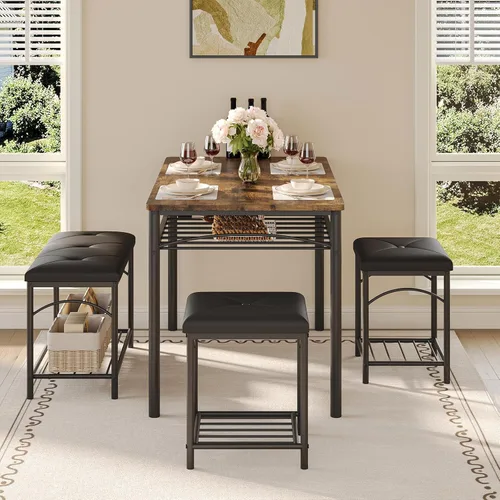 Vista 10 de GarveeHome Dining Table Set for 4 with Upholstered Benches and 2 Stools, Modern Space Saving Kitchen Breakfast Table, Ideal for Small Kitchens