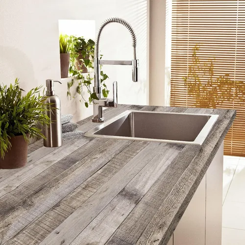 Vista 7 de Anmon Papel tapiz autoadhesivo de madera para despegar y pegar, papel tapiz de tablones de madera gris claro de 17.7 x 118 pulgadas, papel de pared