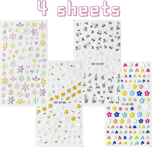 Vista 7 de Calcomanías de arte de uñas de flores 5D en relieve, calcomanías de uñas autoadhesivas para primavera y verano, accesorios de flores 3D