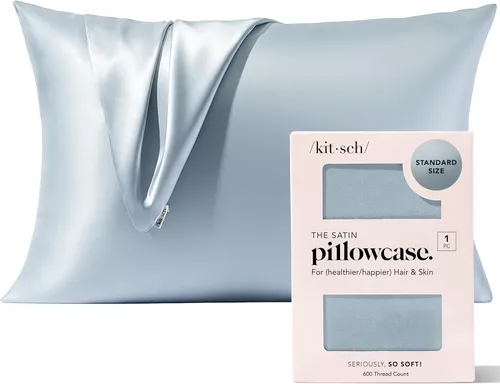 Vista 29 de Kitsch - Funda de almohada de satén con cremallera de tamaño queen/estándar, para el cabello y la piel, funda refrescante más suave que la seda