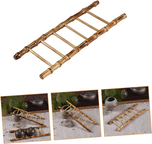 Vista 5 de Veemoon Accesorios para fotos, decoraciones artificiales, mini modelo, maceta de madera, escalera de juguete, pequeña escalera de bambú, adornos