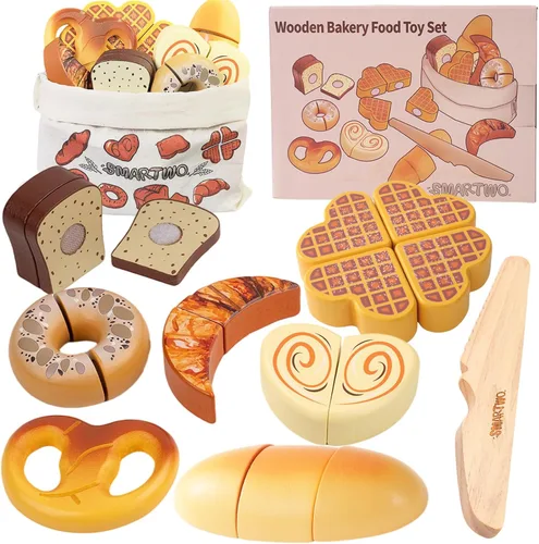 Juguetes de madera para niños pequeños, juego de corte para hornear para niños, juego de simulación de panadería de cocina para niños, regalo