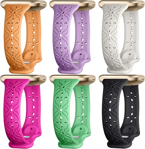 Vista 11 de Maledan Bandas de patrón delgado compatibles con Fitbit Sense/Versa 3/Versa 4/Sense 2 bandas para mujeres y hombres, elegante correa hueca