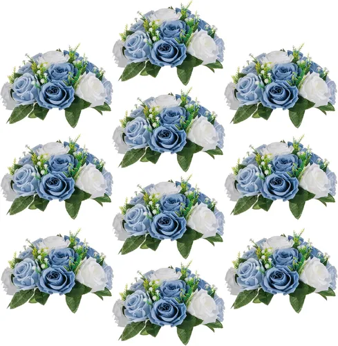 Vista 31 de Sziqiqi Flores Artificiales Azules para Decoración, Bolas de Flores Artificiales para Besos, para Centros de Mesa de Boda, Mesas, Arreglo de Centro