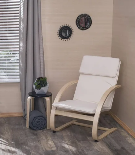 Vista 2 de Silla reclinable de madera curvada Niche Mia, de nogal moka/beige, Malla, beige, (Natural/Beige)
