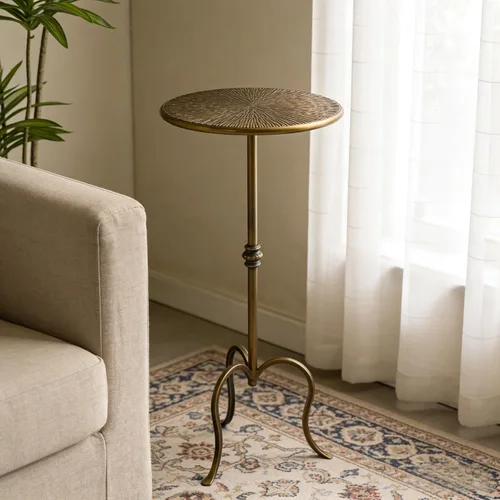 Vista 8 de Mesa auxiliar de metal, estilo Martini, mesa de centro vintage pequeña, redonda, 23 pulgadas, para sala de estar, dormitorio, antigua