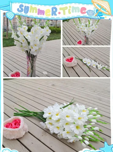 Vista 7 de Kesio 5 flores artificiales de seda de gladiolo falsas para cocina, hogar, pasillo, patio, terraza, fiesta, cumpleaños, boda, decoración de ramo