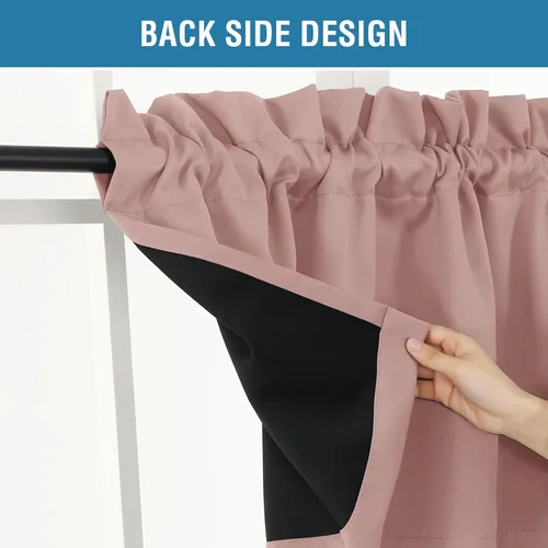 Vista 4 de H.VERSAILTEX Cenefas de cortina 100% opacas para ventanas, 2 paneles con aislamiento térmico, bolsillo para barra, pequeña cenefa corta para cocina