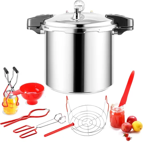 Vista 10 de olla de presión de 24 cuartos de galón y olla de presión para enlatado con manómetro, 14.5 PSI, práctico juego de iniciación de suministros