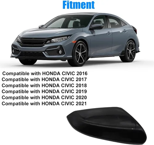 Vista 6 de Priprilod Cubierta para tapa del espejo lateral derecho del pasajero compatible con Honda Civic 2016 2017 2018 2019 2020 2021 negro brillante