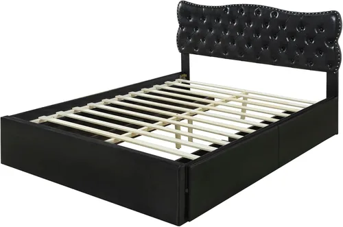 Vista 67 de Elegante cama con plataforma tapizada de terciopelo de tamaño Queen con cabecero, para niños, niñas y adolescentes (beige @cabecero/, Queen)