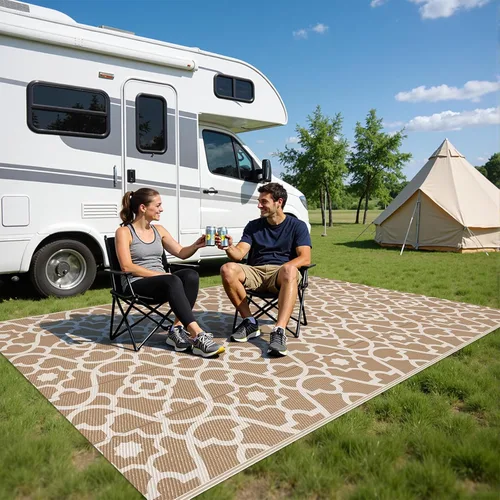 Vista 3 de HEBE Alfombra de exterior impermeable de 5 x 8 pies, alfombra de paja de plástico, alfombra para camping, reversible, para patio al aire libre