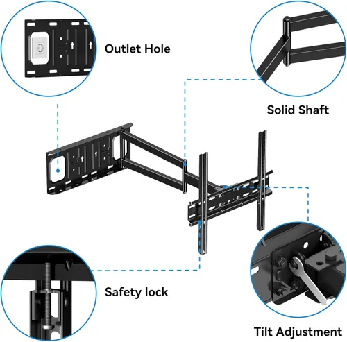 Vista 7 de FORGING MOUNT - Soporte de pared de brazo largo para TV, de movimiento completo, para la mayoría de televisores planos y curvos de 26 a 65 pulgadas