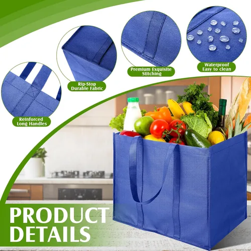 Vista 5 de Hillban Paquete de 30 bolsas de comestibles reutilizables a granel resistentes grandes bolsas de compras lavables plegables con asas