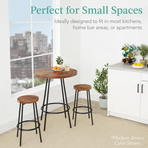 Vista 3 de Best Choice Products Bistro - Juego de comedor de 3 piezas, moderna mesa redonda de pub de altura de mostrador, parte superior alta compacta