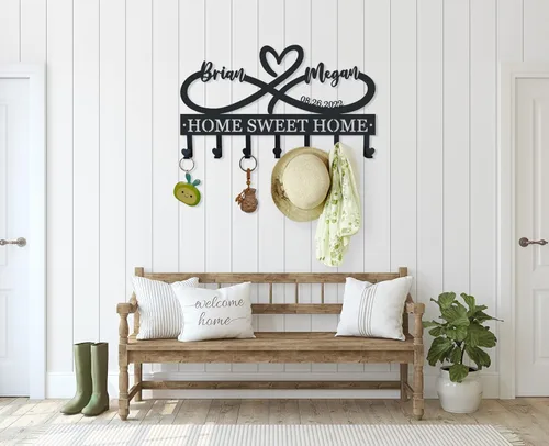 Vista 4 de Personalized Key Holder for Wall, Metal Infinity Heart Key Hooks, Key Hooks for Wall, Coat Rack, Custom Name Key Rack, Key Holder Wall Hanging