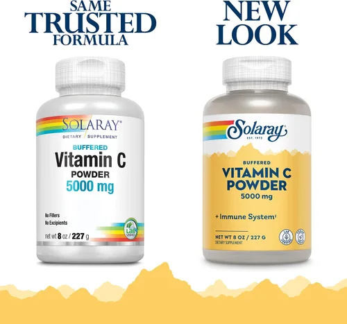 Vista 2 de SOLARAY Vitamina C cristalina 5000mg Polvo tamponado para una digestión suave Función inmune saludable, síntesis de colágeno y apoyo