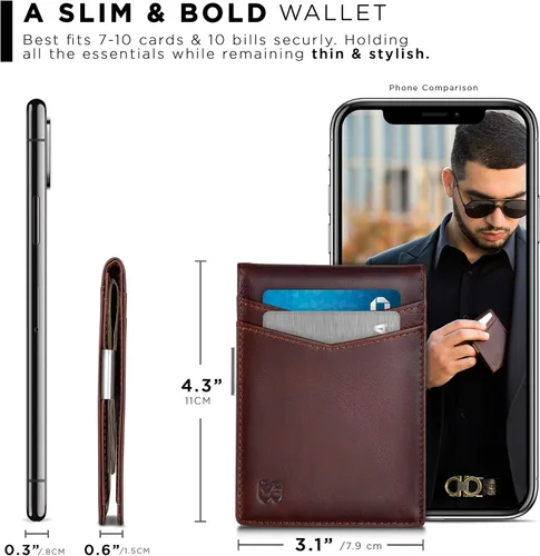 Vista 3 de SERMAN BRANDS - Cartera delgada con clip de billetes para hombre, con bolsillo delantero, tarjetero, bloqueo de interferencia de radiofrecuencia